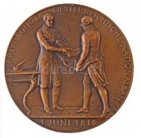 Osztrák-Magyar Monarchia 1916. "Az Osztrák Nemzeti Bank létrejöttének 100 éves évfordulója" Br emlékérem körmöcbányai (KB) verdejellel (107,86g/65mm). Szign.: Stefan Schwartz T:2 ph. / Austro-Hungarian Monarchy 1916. "100th anniversary of the National Bank of Austria" (Kremnitz) Br commemorative medallion with "KB" mint mark. Sign.: Stefan Schwartz (107,86g/65mm) C:XF edge error