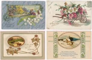 9 db RÉGI dombornyomott litho üdvözlő motívum képeslap, vegyes minőség / 9 pre-1945 Embossed litho g...