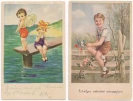 6 db RÉGI motívum képeslap: gyerek, pár litho / 6 pre-1945 motive postcards: children, some lithos