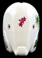 Elefánt alakú, mintás persely, jelzett, matricás, kis kopásnyomokkal, 12×15 cm