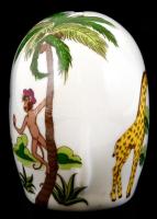 Elefánt alakú, mintás persely, jelzett, matricás, kis kopásnyomokkal, 12×15 cm