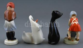 4 db figurális porcelán és kerámia, jelzettek, kézzel festett, egyik sérült, m: 10-15 cm