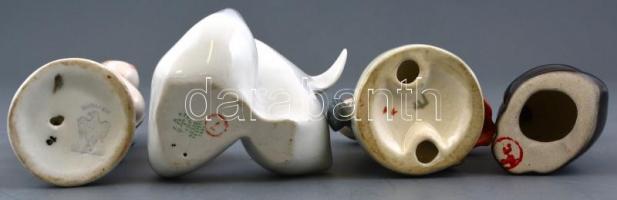 4 db figurális porcelán és kerámia, jelzettek, kézzel festett, egyik sérült, m: 10-15 cm