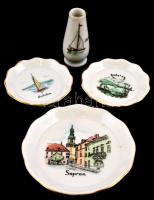 Aquincumi és Hollóházi porcelán emléktárgy (Balaton, Sopron), kézzel festett, jelzett, kis kopásnyomokkal, d: 5,5-8 cm, m: 5 cm