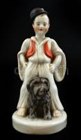 Herendi porcelán juhász gyerek pulival, kézzel festett, hibátlan, jelzett, m: 16 cm