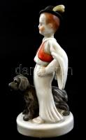 Herendi porcelán juhász gyerek pulival, kézzel festett, hibátlan, jelzett, m: 16 cm