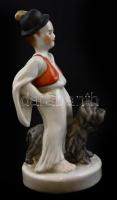 Herendi porcelán juhász gyerek pulival, kézzel festett, hibátlan, jelzett, m: 16 cm