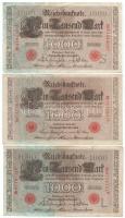 Német Birodalom 1910. 1000M (3 piros, 3 zöld pecséttel) T:III szakadás German Empire 1910. 1000 Mark (3 red, 3 green seal) C:F tear Krause#44b,45b