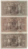 Német Birodalom 1910. 1000M (3 piros, 3 zöld pecséttel) T:III szakadás
German Empire 1910. 1000 Mar...