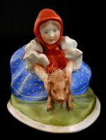 Herendi malacos lány, kézzel festett, jelzett (Vastaghné)  (apró lepattanással a fülön), 13x9 cm