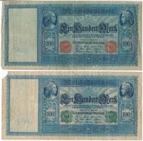 Német Birodalom 1910. 100M (2x piros és zöld sorszámos) T:III szakadás German Empire 1910. 100 Mark (2x with red and green serial numbers) C:F tear