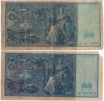 Német Birodalom 1910. 100M (2x piros és zöld sorszámos) T:III szakadás
German Empire 1910. 100 Mark...