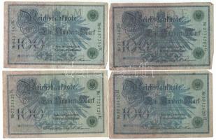 Német Birodalom 1908. 100M (8x piros és zöld pecséttel) T:III-
German Empire 1908. 100 Mark (8x wit...