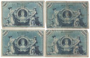 Német Birodalom 1908. 100M (8x piros és zöld pecséttel) T:III-
German Empire 1908. 100 Mark (8x wit...