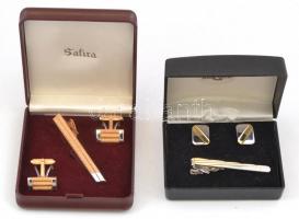 2 pár jó állapotú mandzsettagomb, egyik nyakkendőtűvel, dobozban