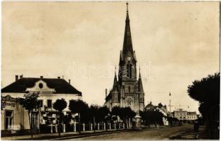 1928 Szentes, Evangélikus templom, Kossuth utca, 112-es nyilvános telefonállomás. Szilágyi Dezső kiadása