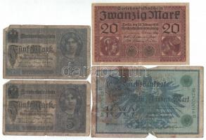 Német Birodalom 1908. 100M + 1910. 1000M (2x) + 1917. 5M (2x) + 1918. 20M T:III-IV 
German Empire 1...