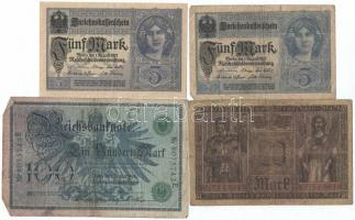 Német Birodalom 1908. 100M + 1910. 1000M (2x) + 1917. 5M (2x) + 1918. 20M T:III,III-
German Empire ...