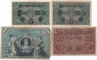 Német Birodalom 1908. 100M + 1910. 1000M (2x) + 1917. 5M (2x) + 1918. 20M T:III,III-
German Empire ...