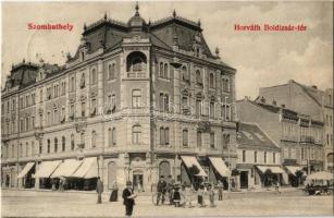 1907 Szombathely, Horváth Boldizsár tér, Szombathely Háza, kerékpár, Rechnitzer, Rosenfeld üzlete. Granitz Vilmos kiadása