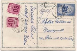 1949 Vác, virágcsokros üdvözlő leporellólap, belül: vasútállomás, fegyintézeti kórház, stb. s: Berná...