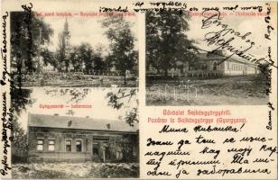 1909 Sajkásgyörgye, Gyurgyeva; Görögkeleti Szerb templom, községi elemi iskola, gyógyszertár. Szaich Ottó amateur felvétele / Greek Orthodox Serbian church, school, pharmacy