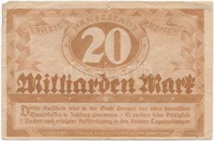 Németország / Weimari Köztársaság / Bréma 1923. 20.000.000.000M T:III-  Germany / Weimar Republic / Bremen 1923. 20.000.000.000 Mark C:VG