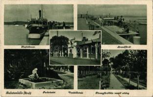 1943 Balatonlelle-fürdő, vasútállomás, park, hajóállomás, strandfürdő, fövenyfürdőhöz vezető sétány