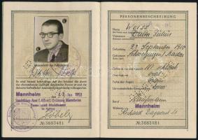1953 Mannheim, Bundesrepublik Deutschland által kiállított fényképes útlevél / German passport