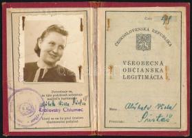 1946 Csehszlovák fényképes személyi igazolvány
