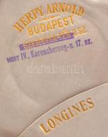 Régi Herpy Arnold Budapest, Longines zsebóra bőr doboz nyitható fedéllel, belsejében szöveten Szervi...