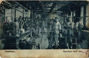 Tatabánya, gépműhely belső része munkásokkal (kopott sarkak / worn corners)
