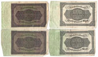 Németország / Weimari Köztársaság 1922. 50.000M alapnyomat nélkül (2x) + 50.000M alapnyomattal (2x) ...