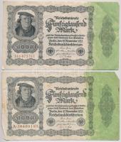 Németország / Weimari Köztársaság 1922. 50.000M alapnyomat nélkül (2x) + 50.000M alapnyomattal (2x) ...