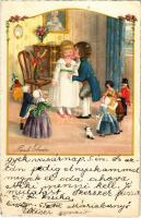 Children art postcard, romantic couple, alive toys. No. 2822. s: Pauli Ebner