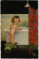 Italian art postcard, bathing girl with peeping mouse. 1900-4. s: Colombo