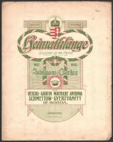 1892 Heimatklänge, Jubiläums-Csardas von Reichs-Gräfin Mathilde Antonia Schmettow-Gyertyanffy de Bobda, hátoldalon kézírásos szöveggel, 4p. Szerzői kiadás (Selbstverlag). 5p. Borítón litografált magyar címerrel és nemzeti trikolórral díszített kotta, foltos, hátoldalán enyhén szakadt.