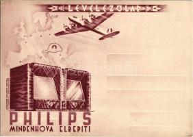 Philips Mindenhova Elrepíti. Irredenta Levelezőlap; Tolnai Nyomda / Philips radio advertisement postcard, Hungarian irredenta propaganda (fl)
