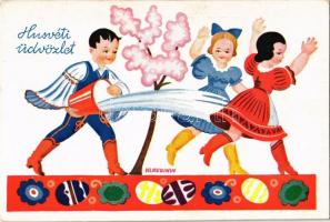 Húsvéti üdvözlet! / Hungarian Easter greeting folklore art postcard s: Klaudinyi