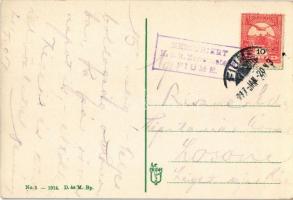 1917 Abbazia, Opatija; Südstrand mit Hotel Bellevue / beach, hotel + "K.u.K. Zensurstelle Fiume...