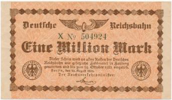 Németország / Weimari Köztársaság / Birodalmi Vasutak 1923. 1.000.000M T:III szép papír  Germany / Weimar Republic / Deutsche Reichsbahn 1923. 1.000.000 Mark C:F nice paper