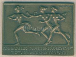 1940. "Pesti Hazai Első Takarékpénztár-Egyesület Tisztviselőinek Sportegyesülete" szögletes Br plakett. Szign.Madarassy T:2