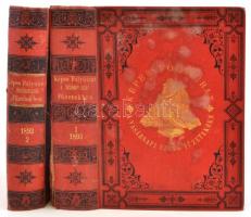 1893 Képes Folyóirat. A Vasárnapi Újság füzetekben. XIII-XIV. köt. Teljes évfolyam. Szerk.: Nagy Miklós. Bp., 1893., Franklin, VIII+736;VIII+728 p. Rendkívül gazdag szövegközti és egészoldalas, valamint kihajtható fekete-fehér képanyaggal illusztrált. Benne érdekes írásokkal. Kiadói aranyozott, festett egészvászon-kötésekben, Hirháger-kötés, márványozott lapélekkel, kissé dohos, az 1. kötet gerince sérült, a borító foltos, kissé kopott, a 2. kötet gerincén kis sérülések, a borító kissé foltos, a kötése laza.