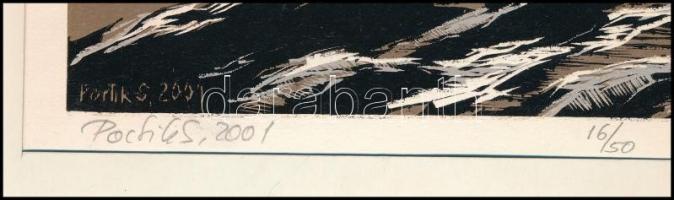 Portik Sándor (1959-): Sáros utca. Színes linómetszet, papír, paszpartuban, jelzett, számozott (16/5...