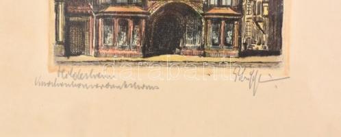 Olvashatatlan jelzéssel: Hildesheim Knochenhaueramtshaus. Színes rézkarc, papír, foltos, jelzett, üv...