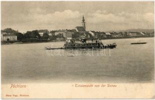 Pöchlarn, Totalansicht von der Donau / Danube river, ferry boat. Verlag Hans Vogt