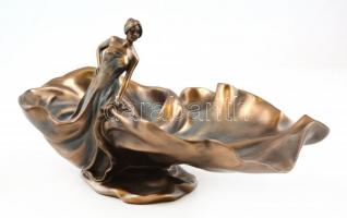 Veronese modern szecessziós stílusú műgyanta kínáló, figurális díszítéssel, jelzett, kopott, m: 14 c...