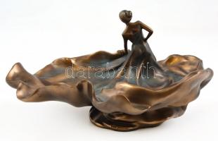 Veronese modern szecessziós stílusú műgyanta kínáló, figurális díszítéssel, jelzett, kopott, m: 14 c...