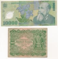 Ausztria 1922. 100K + Románia 2000. 10.000L T:III  Austria 1922. 100 Kronen + Romania 2000. 10.000 Lei C:F