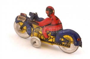 Játék lemez motorkerékpár, hiányos, sérült, kopott, h. 8 cm